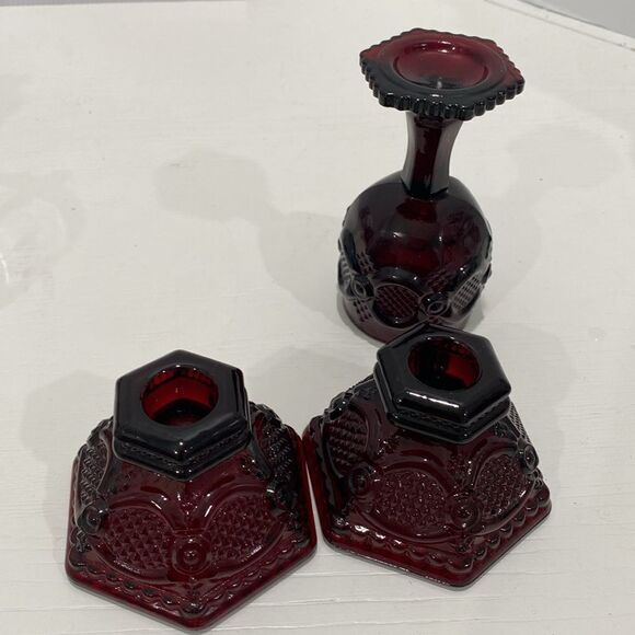 Avon Vintage Cape Cod Ruby Red Collection 3oz Wine Goblet With Candle Sticks - Picture 9 of 11